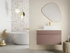 Online Vente-unique Mueble suspendido de lavabo rosa con tabla, 80 cm, SATARA Rosa palo