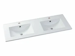 Vente-unique Mueble suspendido estriado con lavabo y columna, natural claro y negro, 120 cm, MADELA