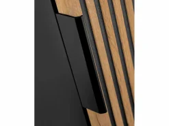 Vente-unique Mueble suspendido estriado con lavabo y columna, natural claro y negro, 120 cm, MADELA