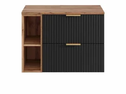 Hot Mueble suspendido estriado para lavabo con estantes - - An80 cm - ZEVARA Mueble De Lavabo