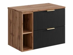 Hot Mueble suspendido estriado para lavabo con estantes - - An80 cm - ZEVARA Mueble De Lavabo