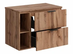 Vente-unique Mueble suspendido estriado para lavabo con estantes - Natural claro - An80 cm - ZEVARA