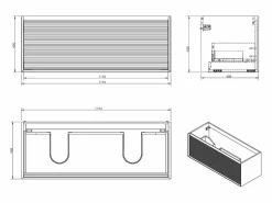 Best Mueble suspendido estriado con lavabo encastrado - Natural oscuro y negro - 120 cm - BANIVA Mueble De Baño Con Doble Lavabo