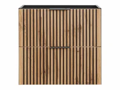 Vente-unique Mueble suspendido para lavabo estriado, natural claro y negro, 60 cm, MADELA