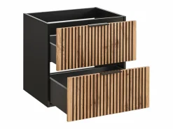 Vente-unique Mueble suspendido para lavabo estriado, natural claro y negro, 60 cm, MADELA