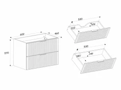 Vente-unique Mueble suspendido para lavabo estriado, natural claro y negro, 60 cm, MADELA