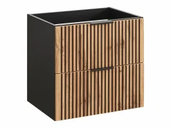 Vente-unique Mueble suspendido y lavabo + columna natural claro y negro, 60 cm, MADELA