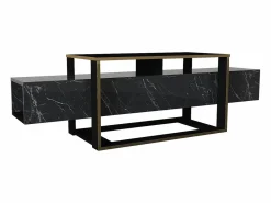 Vente-unique Mueble TV - 2 estantes - Efecto mármol y dorado - COMEBI