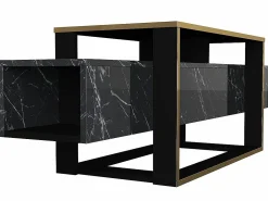 Vente-unique Mueble TV - 2 estantes - Efecto mármol y dorado - COMEBI