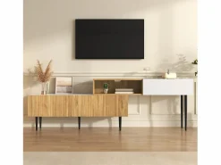 ModernLuxe Mueble TV 220×30×63,4 cm - diseño en dos módulos - aspecto madera - blanco + natural
