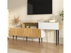 ModernLuxe Mueble TV 220×30×63,4 cm - diseño en dos módulos - aspecto madera - blanco + natural