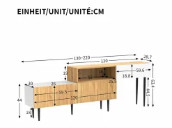 ModernLuxe Mueble TV 220×30×63,4 cm - diseño en dos módulos - aspecto madera - blanco + natural