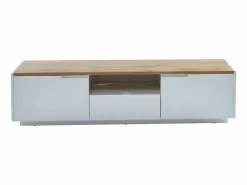 Outlet Vente-unique Mueble TV 2 puertas 1 cajón MDF lacado blanco y natural AMANI Color natural claro / Blanco