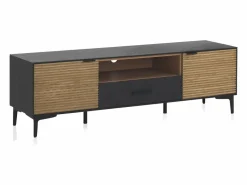 Mueble TV chapado en madera de fresno color con puertas en natural