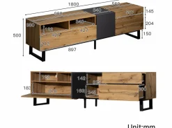 ModernLuxe Mueble TV 180cm - 2 cajones y 5 compartimentos - estilo industrial - Natural