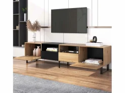 ModernLuxe Mueble TV 190cm - 2 puertas + 2 cajones + 2 compartimentos - estilo industrial - Natural