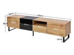ModernLuxe Mueble TV 190cm - 2 puertas + 2 cajones + 2 compartimentos - estilo industrial - Natural