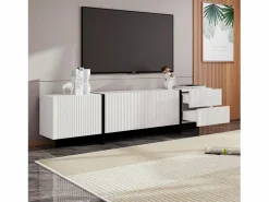 Clearance Mueble TV con 2 cajones y 3 puertas - 190 x 35 x 45 cm - Madera MDF y tableros de partículas - + negro Mueble Tv