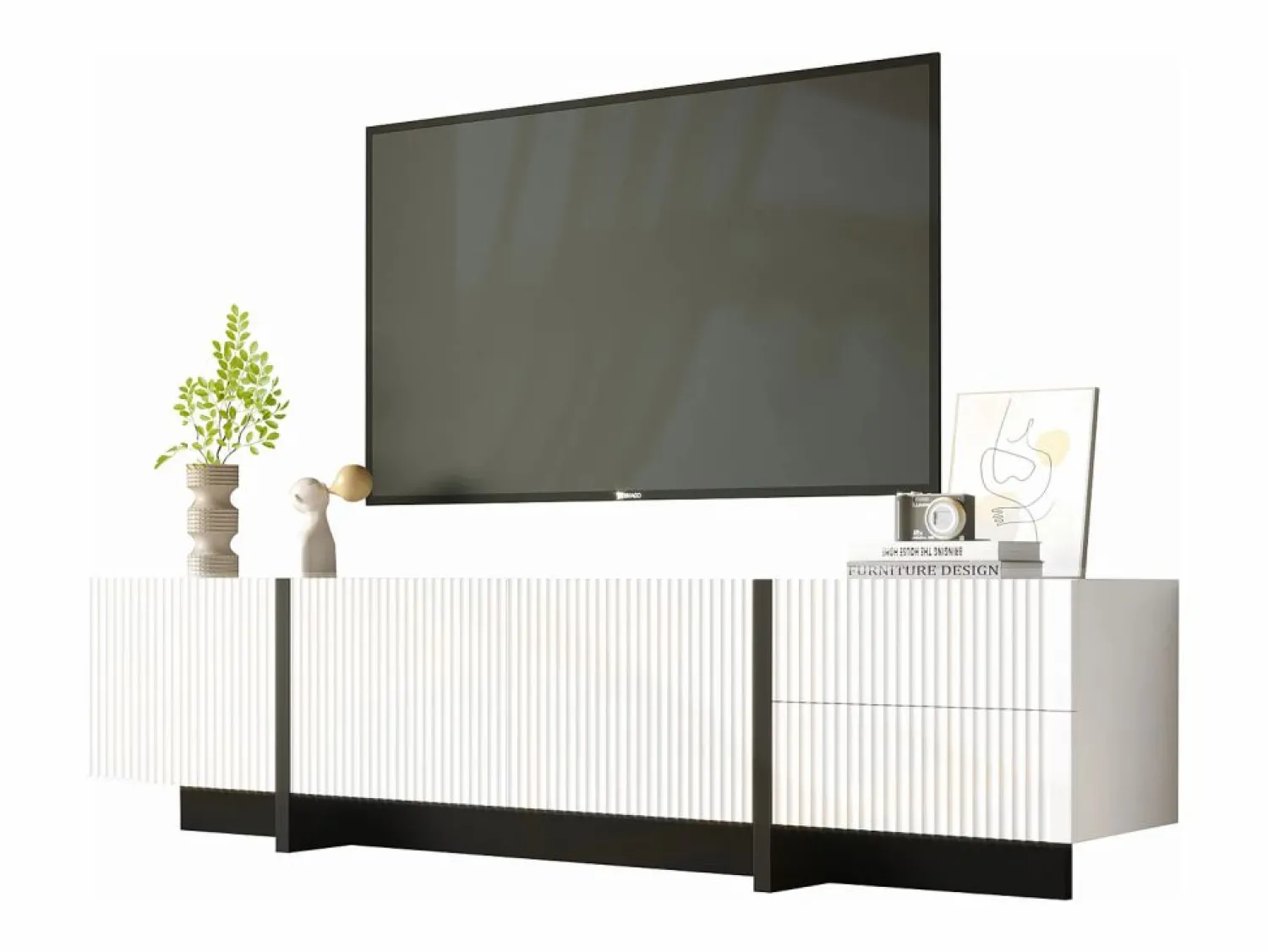 Clearance Mueble TV con 2 cajones y 3 puertas - 190 x 35 x 45 cm - Madera MDF y tableros de partículas - + negro Mueble Tv