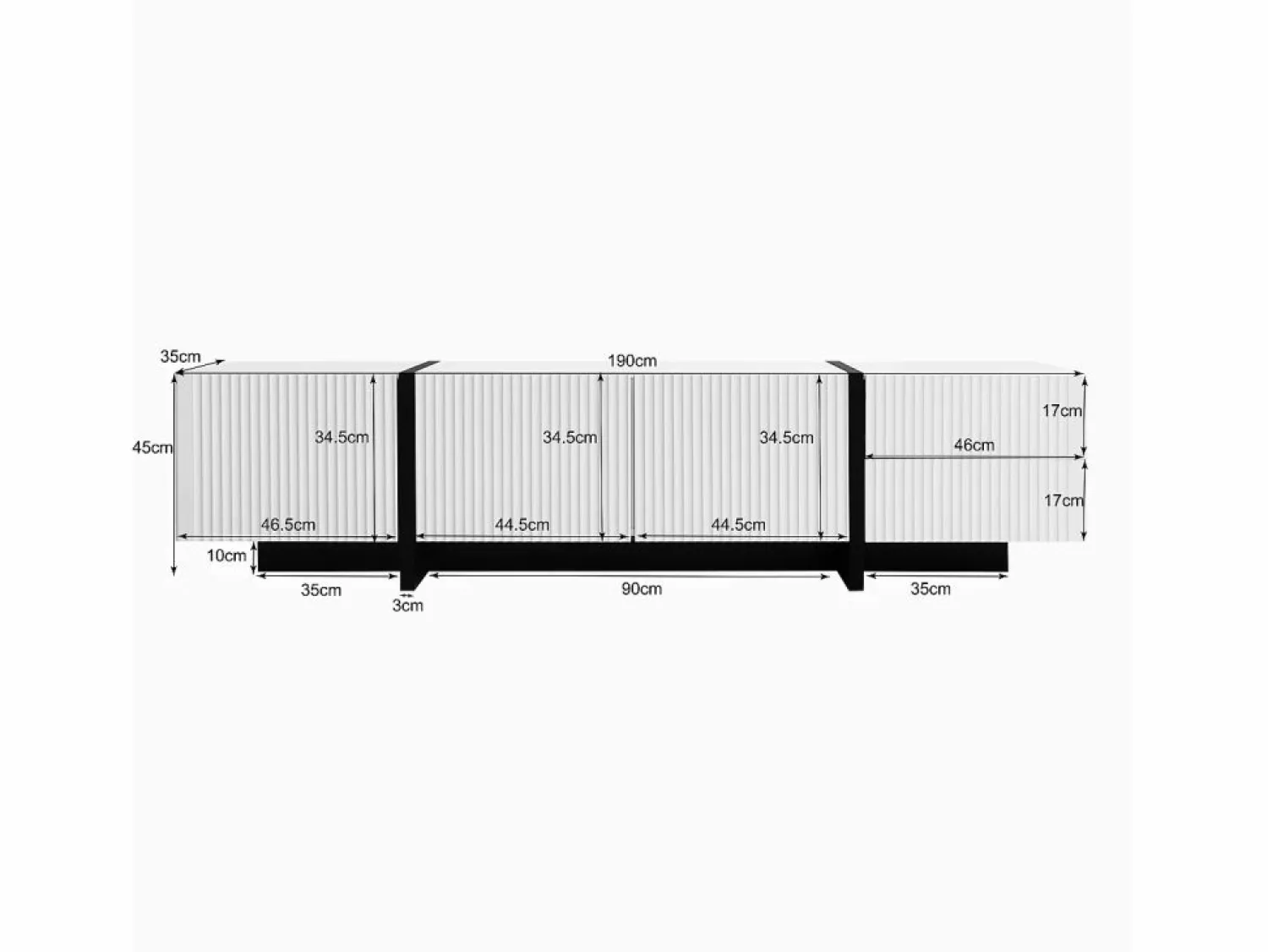 Clearance Mueble TV con 2 cajones y 3 puertas - 190 x 35 x 45 cm - Madera MDF y tableros de partículas - + negro Mueble Tv