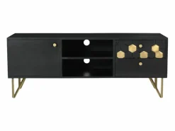 Clearance Vente-unique Mueble TV con 1 puerta, 2 cajones y 2 estantes de madera de mango - y Dorado - BELORI Negro