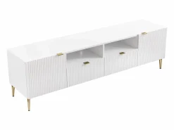 Vente-unique Mueble TV con 2 puertas, 2 cajones y 2 estantes de MDF y acero - y dorado - YESINIA Blanco