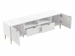 Vente-unique Mueble TV con 2 puertas, 2 cajones y 2 estantes de MDF y acero - y dorado - YESINIA Blanco