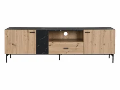 Sale Mueble TV con 2 puertas, 1 cajón y 1 estante - Natural y efecto mármol negro - LIOMENA Mueble Tv