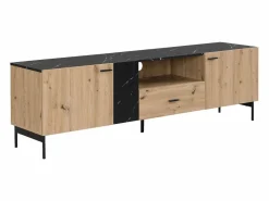Sale Mueble TV con 2 puertas, 1 cajón y 1 estante - Natural y efecto mármol negro - LIOMENA Mueble Tv