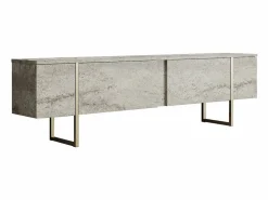 Clearance Mueble TV con 2 puertas - Efecto travertino y dorado - ZIRELDA Mueble Tv