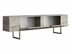 Clearance Mueble TV con 2 puertas - Efecto travertino y dorado - ZIRELDA Mueble Tv