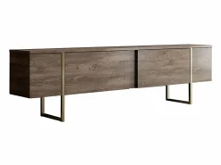Vente-unique Mueble TV con 2 puertas - Marrón oscuro y dorado - ZIRELDA
