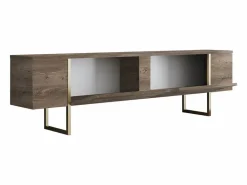 Vente-unique Mueble TV con 2 puertas - Marrón oscuro y dorado - ZIRELDA