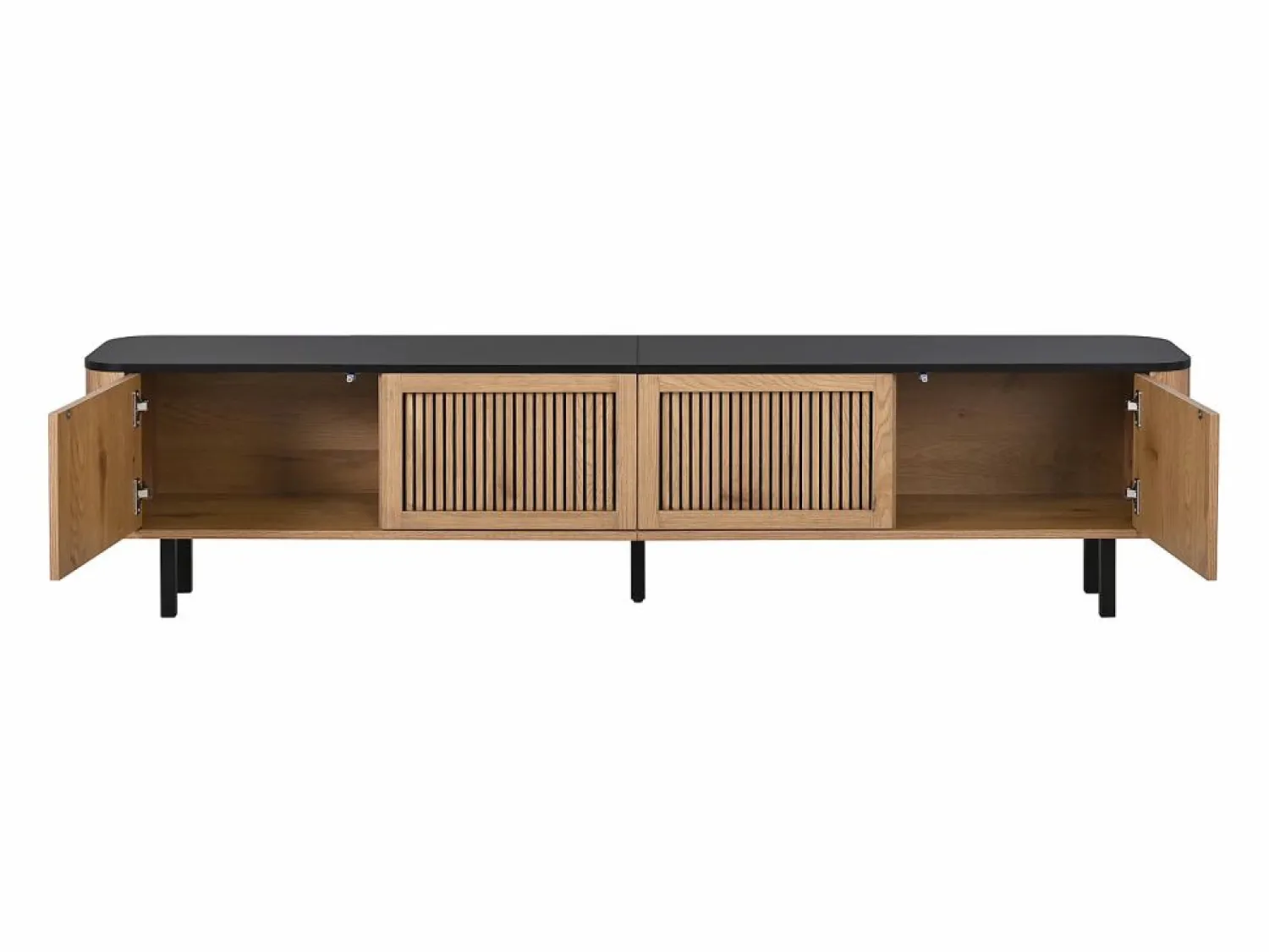 Hauss Spole Mueble TV con 4 puertas, 190 x 35 x 45 cm - Tapa negra - Color madera clara