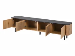 Hauss Spole Mueble TV con 4 puertas, 190 x 35 x 45 cm - Tapa negra - Color madera clara