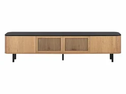 Hauss Spole Mueble TV con 4 puertas, 190 x 35 x 45 cm - Tapa negra - Color madera clara