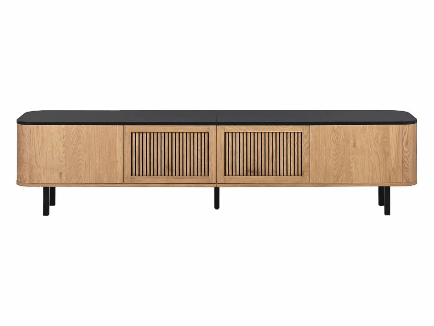 Hauss Spole Mueble TV con 4 puertas, 190 x 35 x 45 cm - Tapa negra - Color madera clara