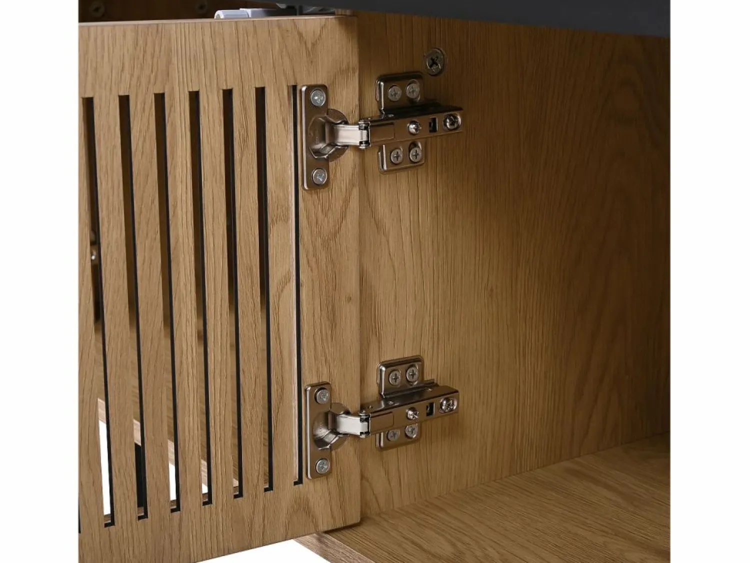 Hauss Spole Mueble TV con 4 puertas, 190 x 35 x 45 cm - Tapa negra - Color madera clara