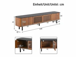 Hauss Spole Mueble TV con 4 puertas, 190 x 35 x 45 cm - Tapa negra - Color madera oscura