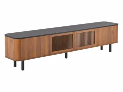 Hauss Spole Mueble TV con 4 puertas, 190 x 35 x 45 cm - Tapa negra - Color madera oscura