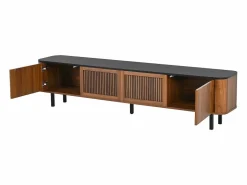 Hauss Spole Mueble TV con 4 puertas, 190 x 35 x 45 cm - Tapa negra - Color madera oscura