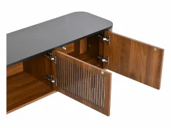 Hauss Spole Mueble TV con 4 puertas, 190 x 35 x 45 cm - Tapa negra - Color madera oscura