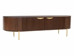 Best Maison Céphy Mueble TV con 2 puertas de madera de mango y metal - Natural y dorado - NEVILI Color natural oscuro / Dorado
