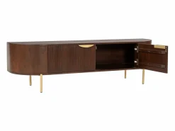Best Maison Céphy Mueble TV con 2 puertas de madera de mango y metal - Natural y dorado - NEVILI Color natural oscuro / Dorado