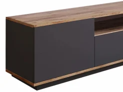 Vente-unique Mueble TV con 3 puertas y 1 hueco - Antracita y natural - LOTULA