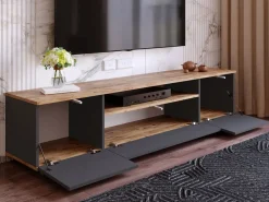 Vente-unique Mueble TV con 3 puertas y 1 hueco - Antracita y natural - LOTULA