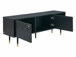 Vente-unique Mueble TV con 2 puertas y 2 estantes chapado en roble - Negro y dorado - PARIOMA