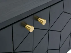 Vente-unique Mueble TV con 2 puertas y 2 estantes chapado en roble - Negro y dorado - PARIOMA