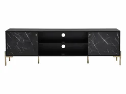 Vente-unique Mueble TV con 2 puertas y 2 estantes de MDF y metal - Efecto mármol y dorado - CIEMILA