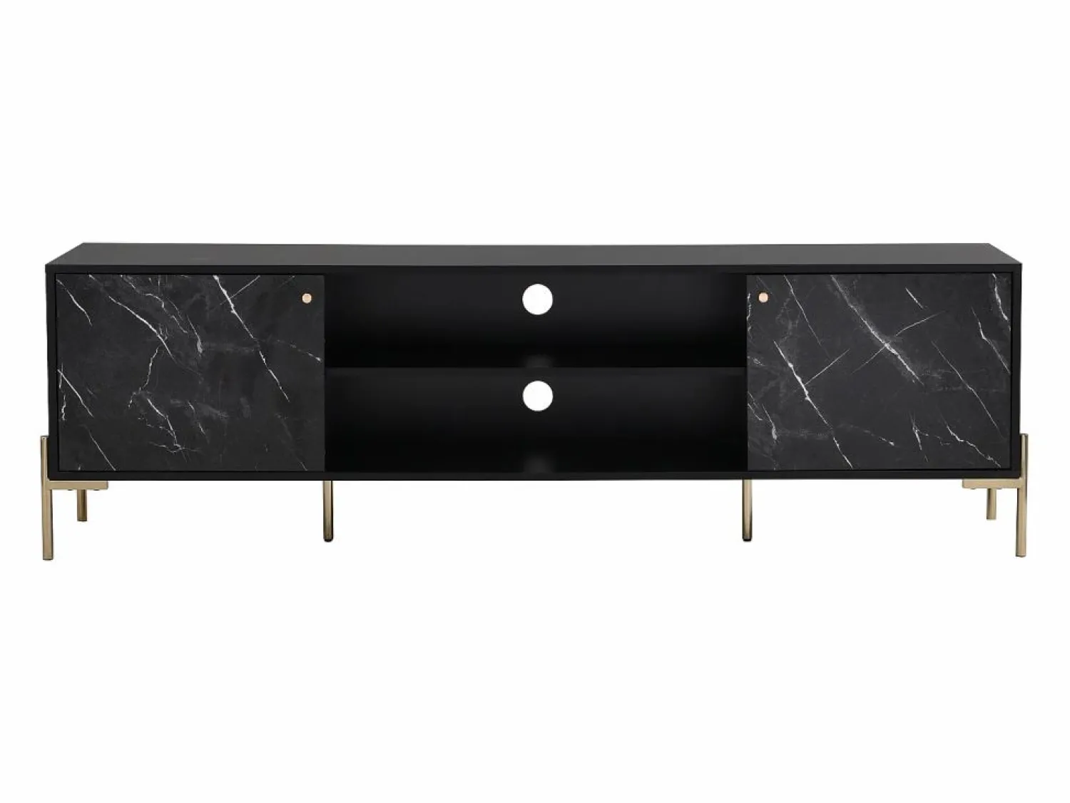 Vente-unique Mueble TV con 2 puertas y 2 estantes de MDF y metal - Efecto mármol y dorado - CIEMILA